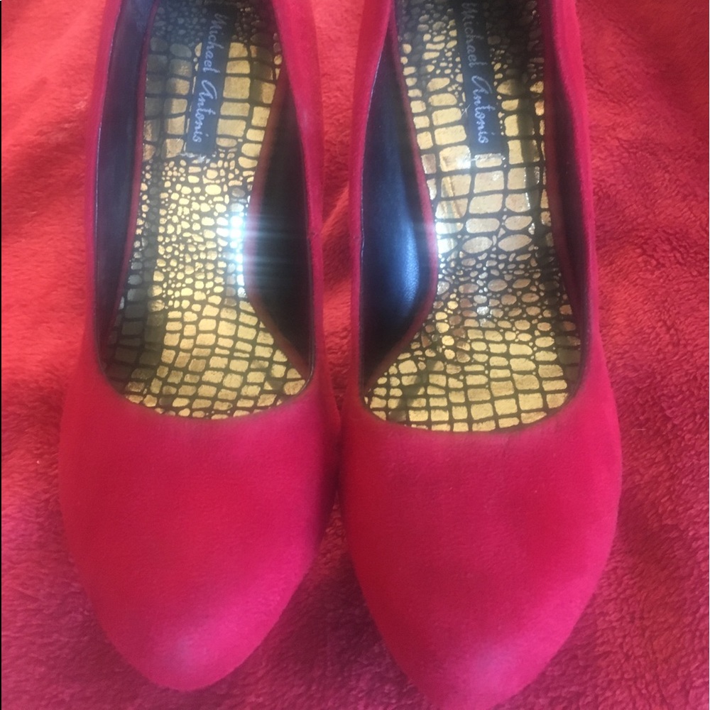 Michael Antonis Red Suede stilettos from Las Vegas